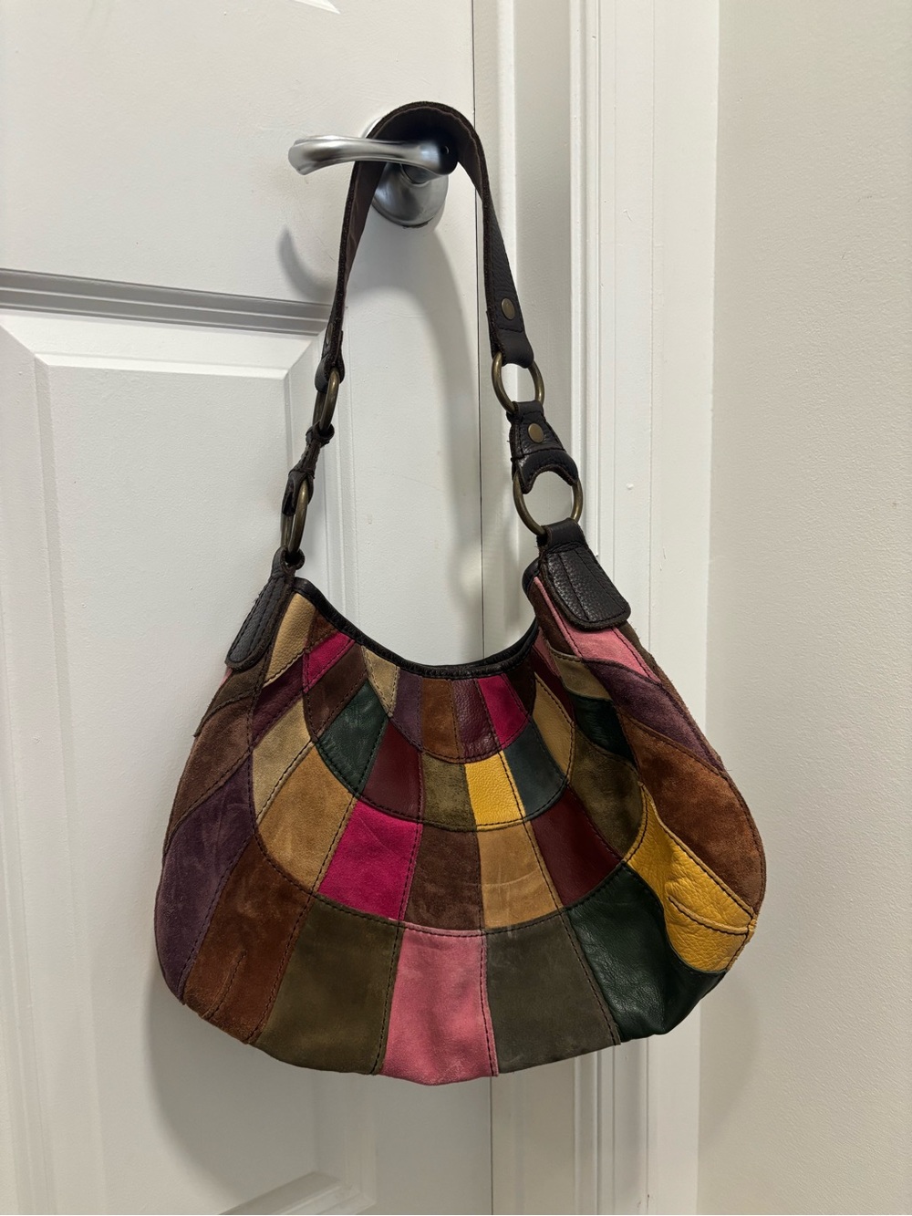 Vintage Lucky Brand Multicolor Leather Patchwork Hobo Bag Boho Y2K Shoulder Bag